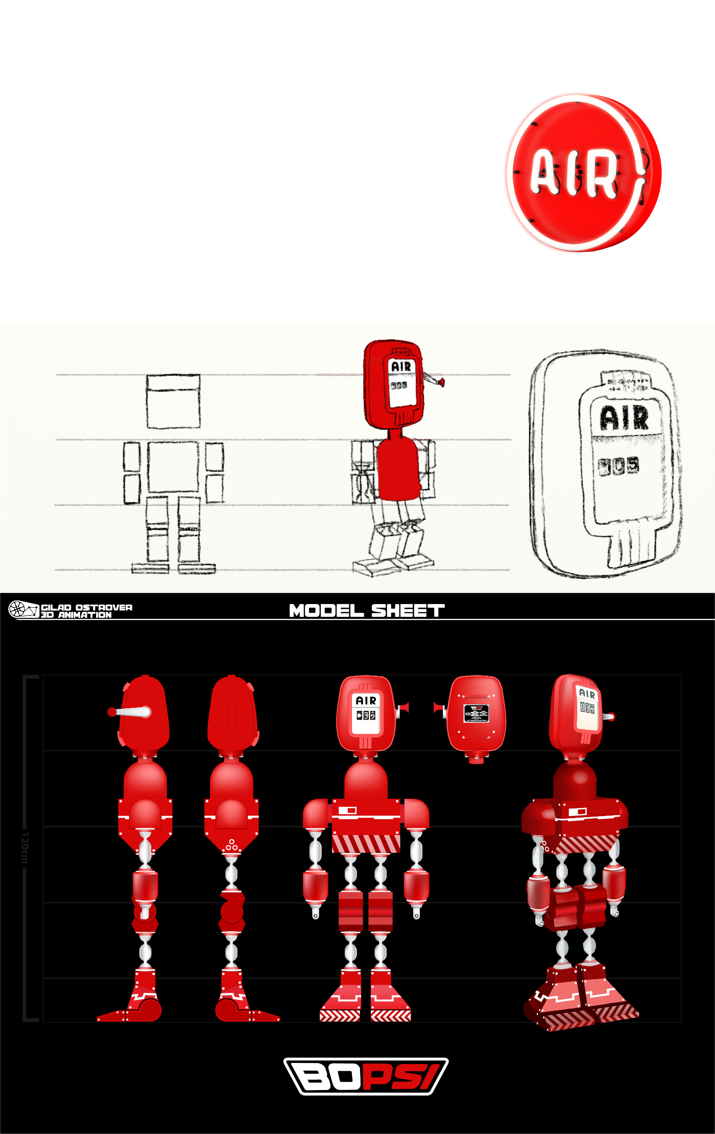 I created BOPSI inspired by the old American air-inflating pumps I remember seeing it
					as a kid at gas stations. The sight of the pump head fascinated me even then,	
					and I imagined it as a personified figure. This is an old pump designed in the 'Art-Deco' style
					from the 1940s in the US, and could be seen till the mid 1990s.